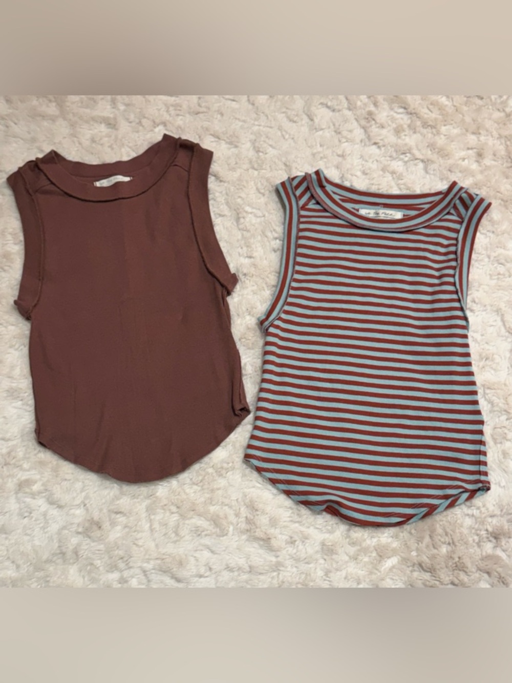Free People Striped and Solid Tank Top Set - Brown & Light Blue -